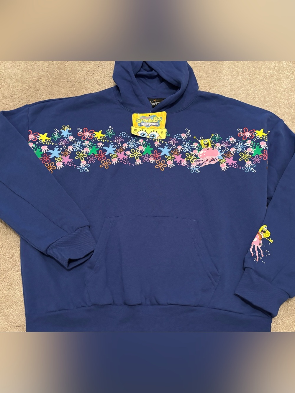 SpongeBob Squarepants Nickelodeon Adult Large Royal Blue Hoodie Sweatshirt New